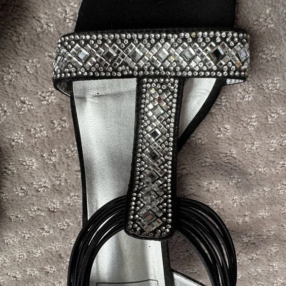 New York Transit Black and Silver Rhinestone Wedges - Picture 5 of 7